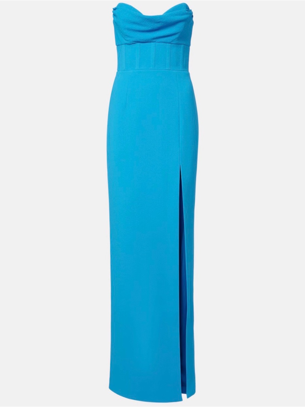 Rebecca Vallance Bright Turquoise Strapless Column Gown with Side Slit